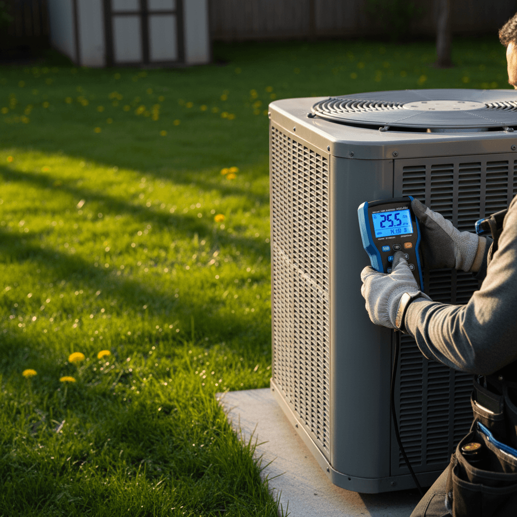 Inspector testing HVAC system performance