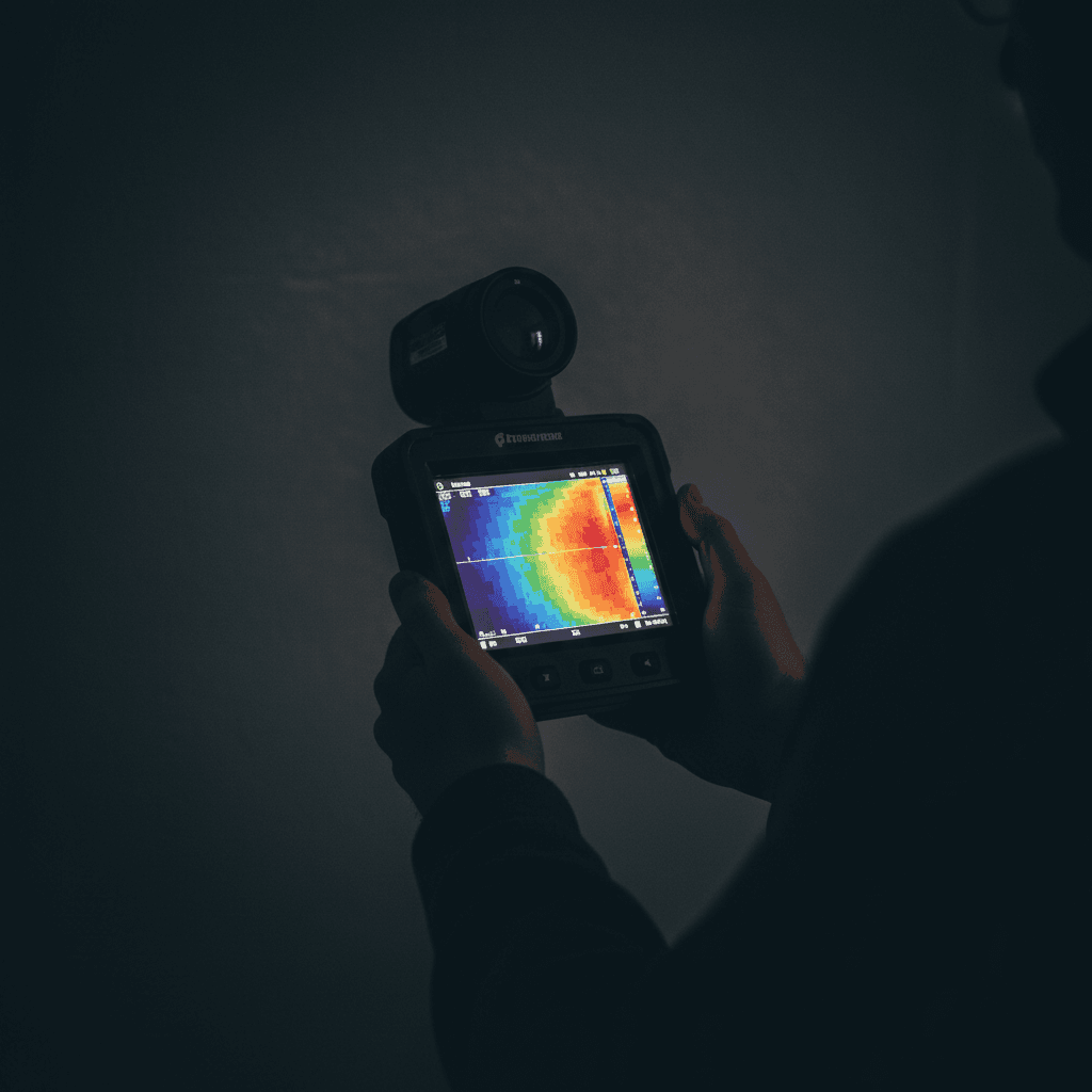 Thermal imaging camera display showing heat loss
