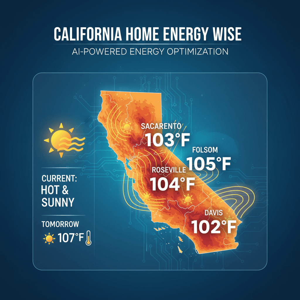 Digital weather report for Sacramento showing high temperatures in the 100s.