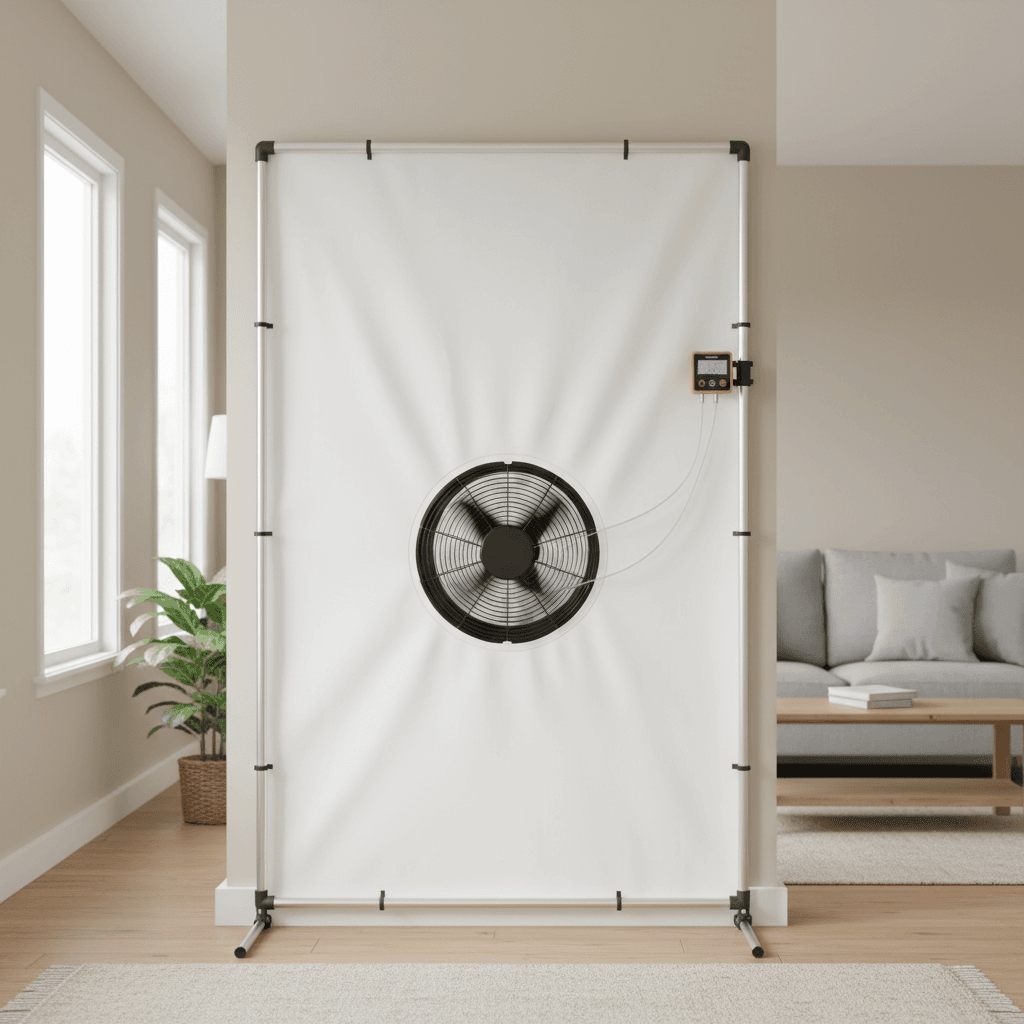 Blower door test setup