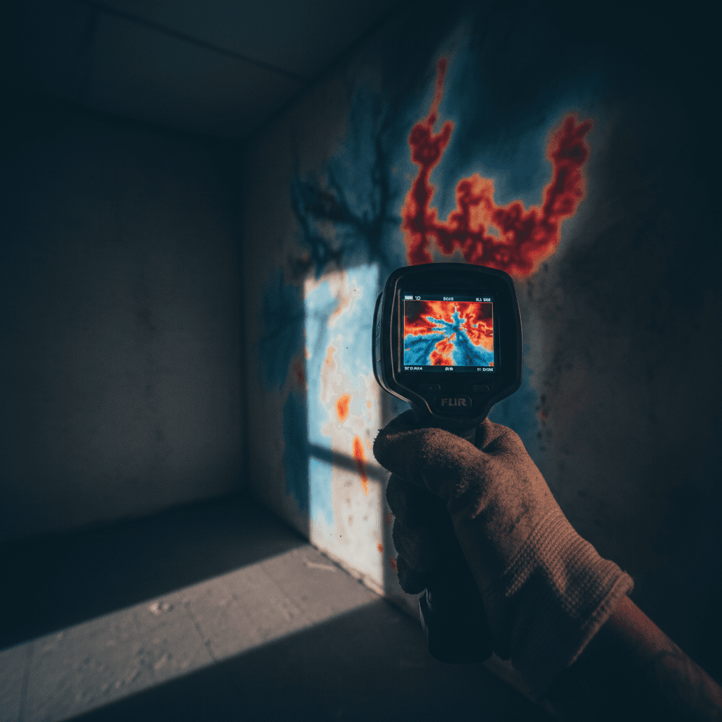 Thermal camera scan of a wall showing heat loss