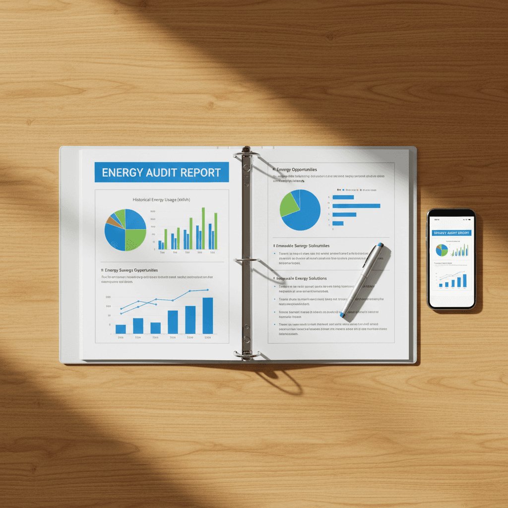 Energy audit report on a table