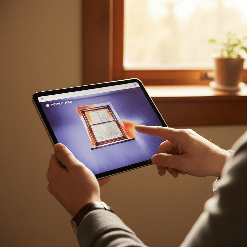 Homeowner reviewing thermal scan on a tablet