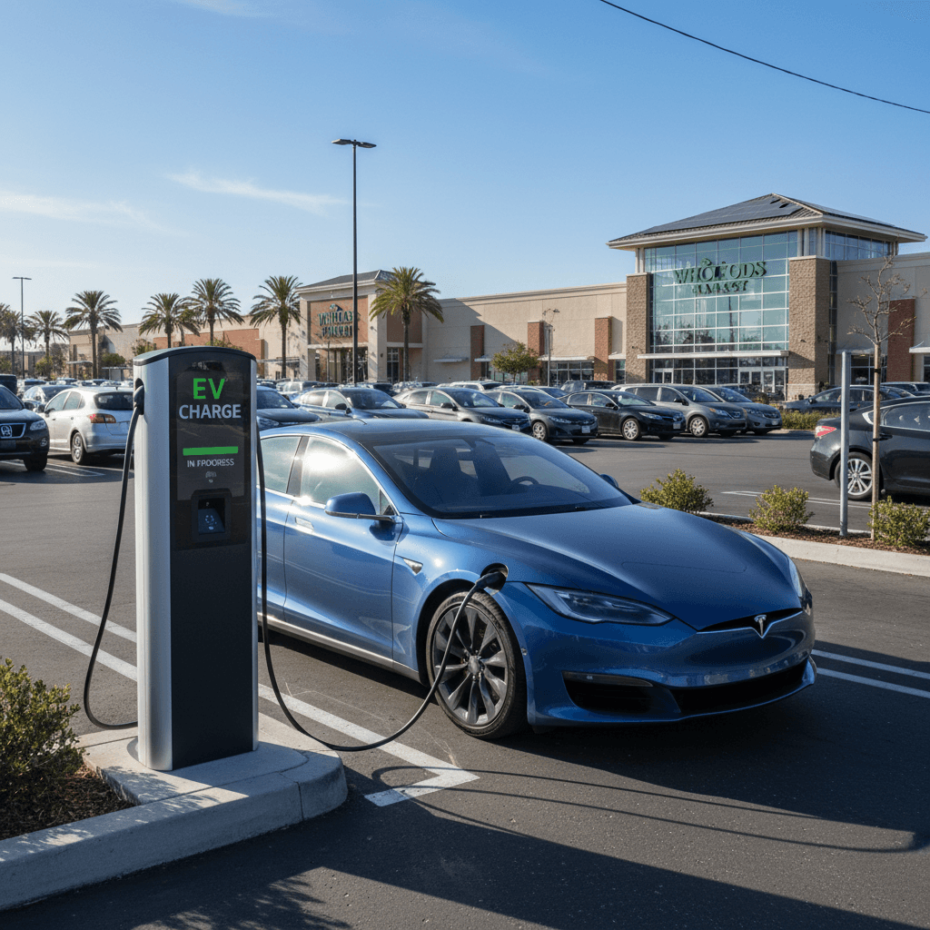 Electric vehicle charging station at business