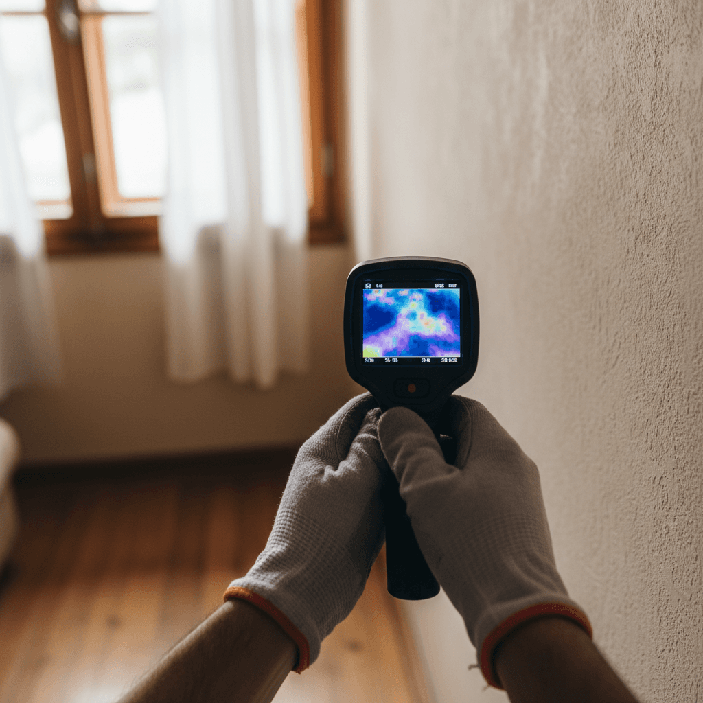 Inspector using a thermal camera during an energy audit