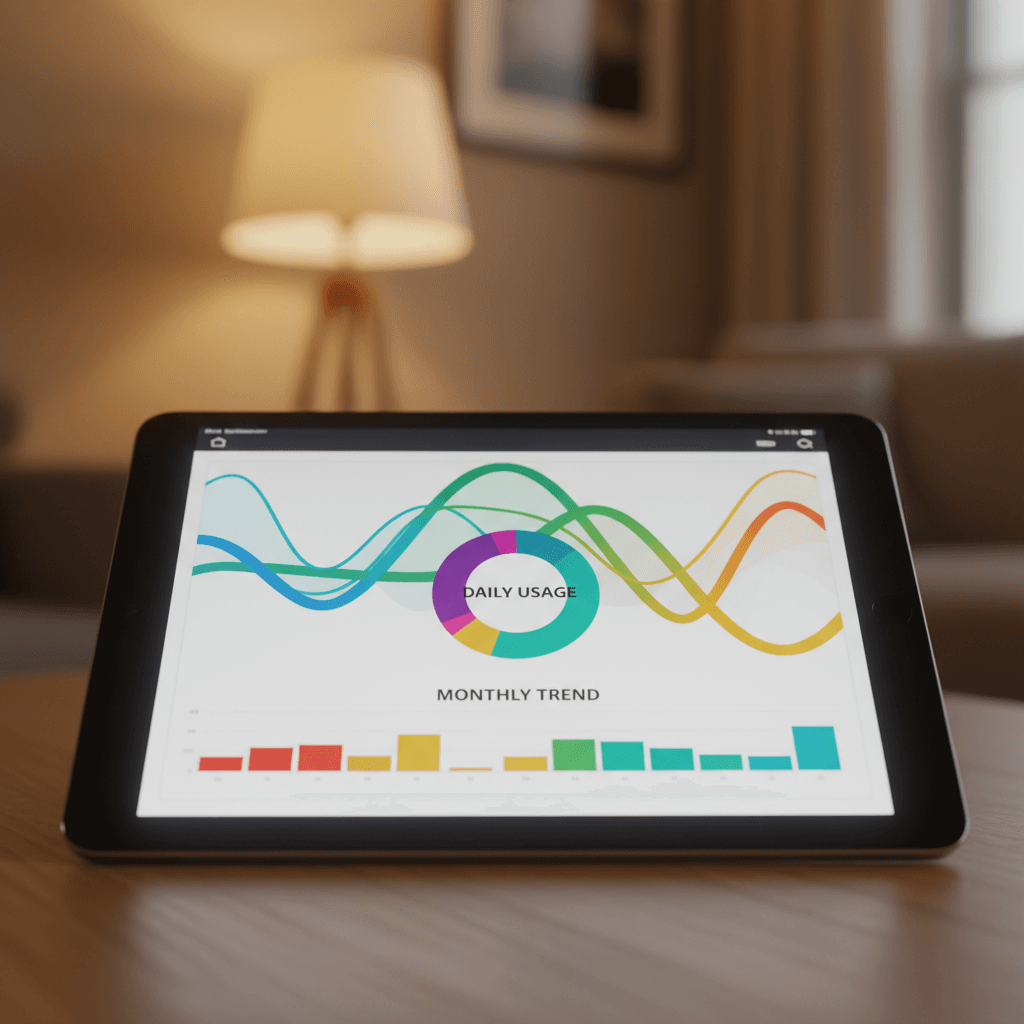 Tablet showing energy usage graphs