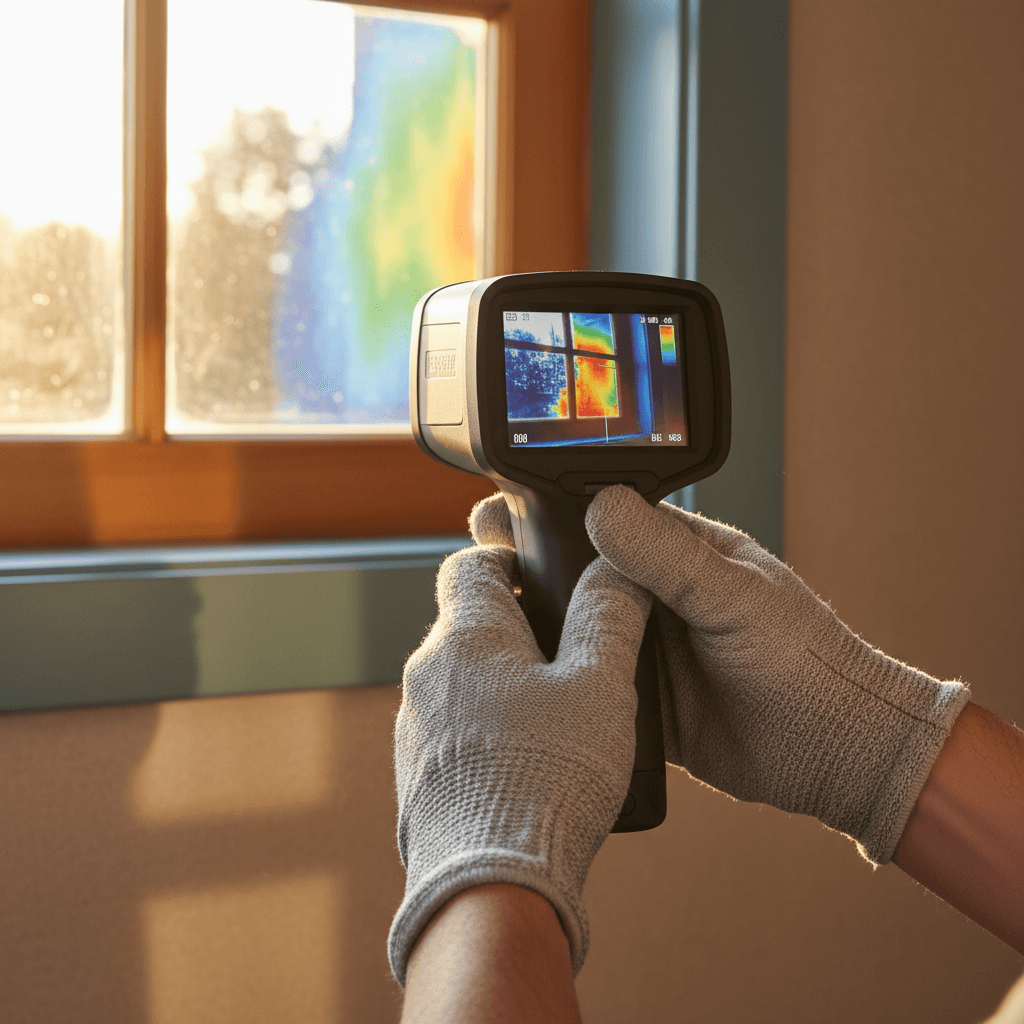 Thermal camera scanning a window for air leaks