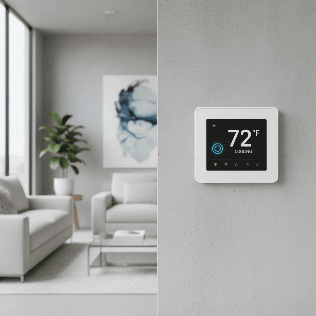 Smart thermostat on a wall