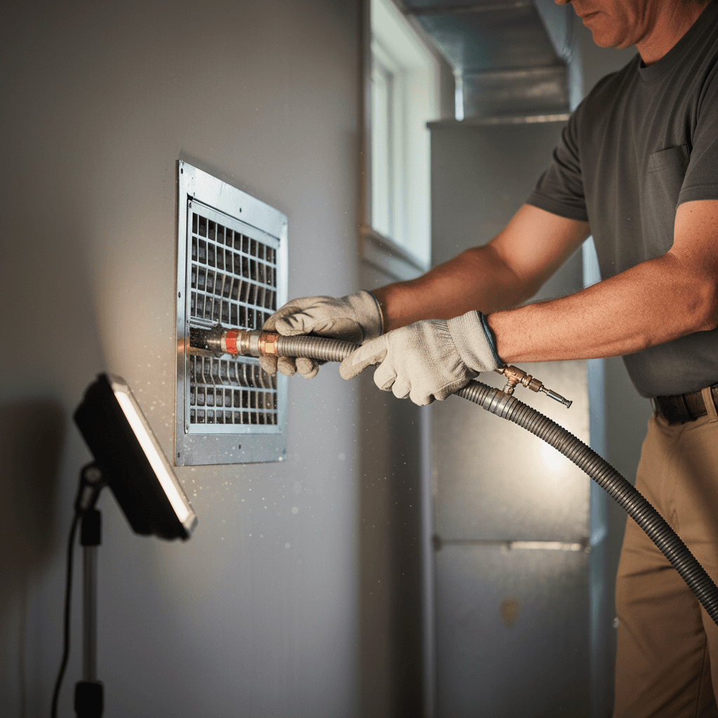 Inspector testing HVAC ductwork for air leaks