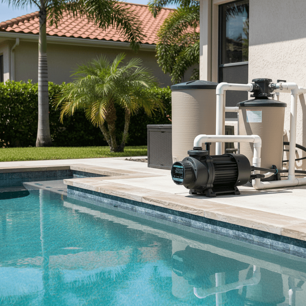 Pool pump outside a home