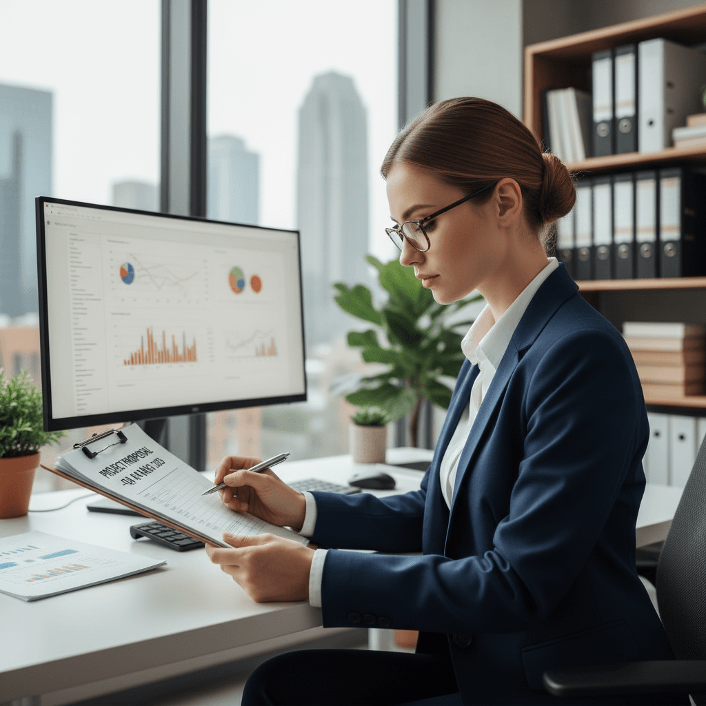 Professional filling out rebate paperwork