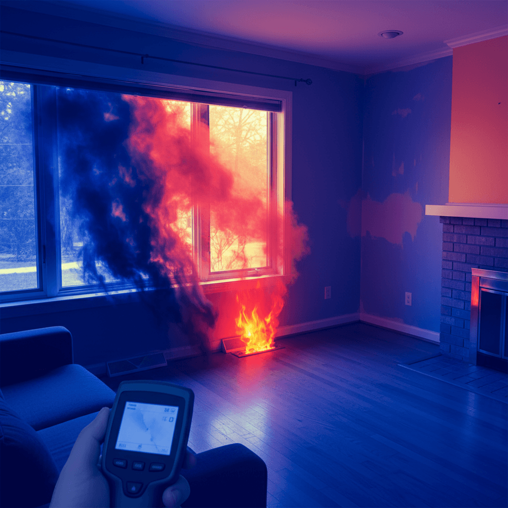 Thermal image of a room showing temperature differences