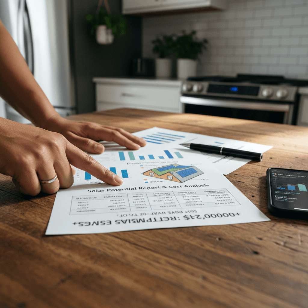 Homeowner reviewing energy audit report